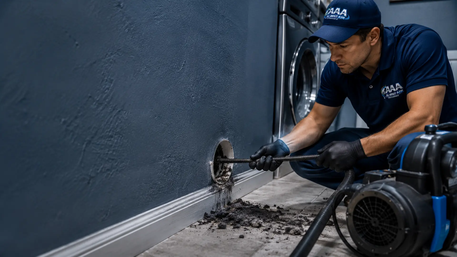 AAA technician performing dryer vent cleaning in South Florida
