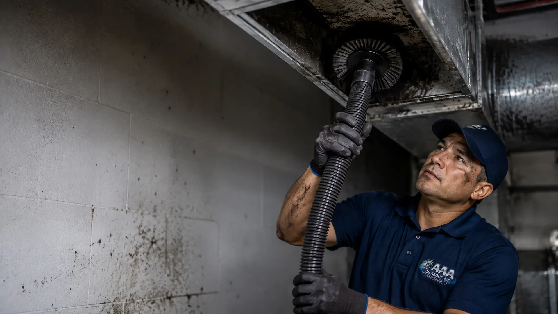 AAA technician performing air duct cleaning in South Florida